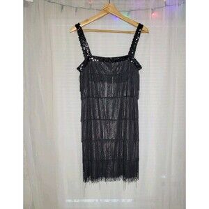 Flapper Dress Large Halloween Costume 1920s Black Sequin Mini